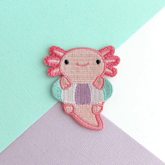 Axolotl In Floatie Embroidered Iron-On Patch
