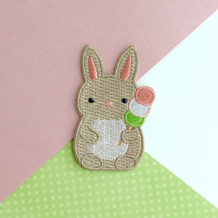 Bunny With Dango Embroidered Iron On Patch