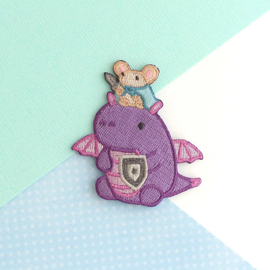 Mouse Riding Dragon Embroidered Iron On Patch