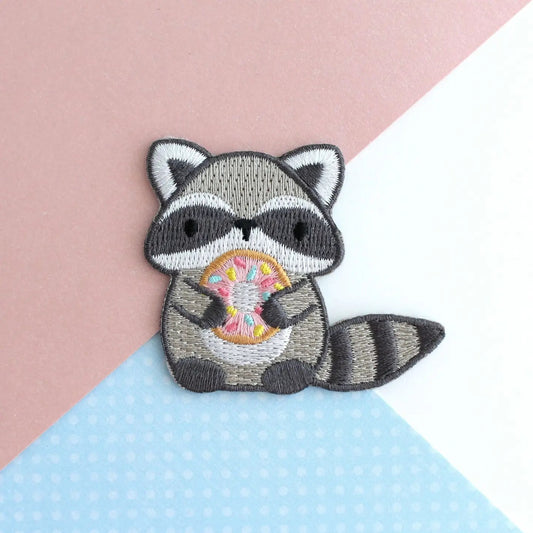 Raccoon Holding Donut Embroidered Patch