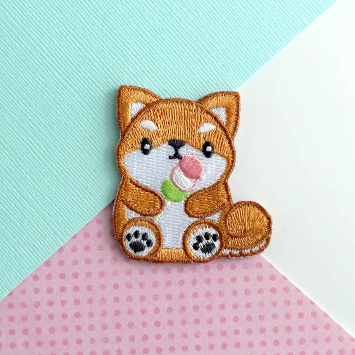 Shibu Inu Holding Dango Embroidered Iron On Patch