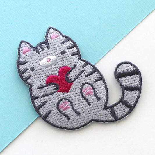 Grey Tabby Cat Embroidered Iron On Patch