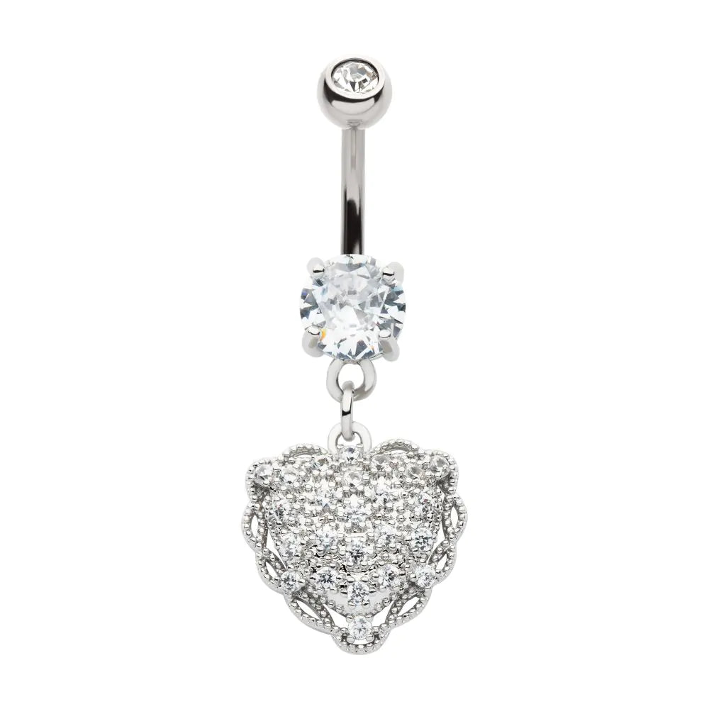 Pave Set Gem Heart Navel