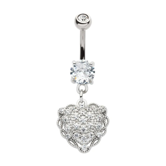 Pave Set Gem Heart Navel