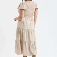 Khaki Plus Flutter Sleeve Midi Dress