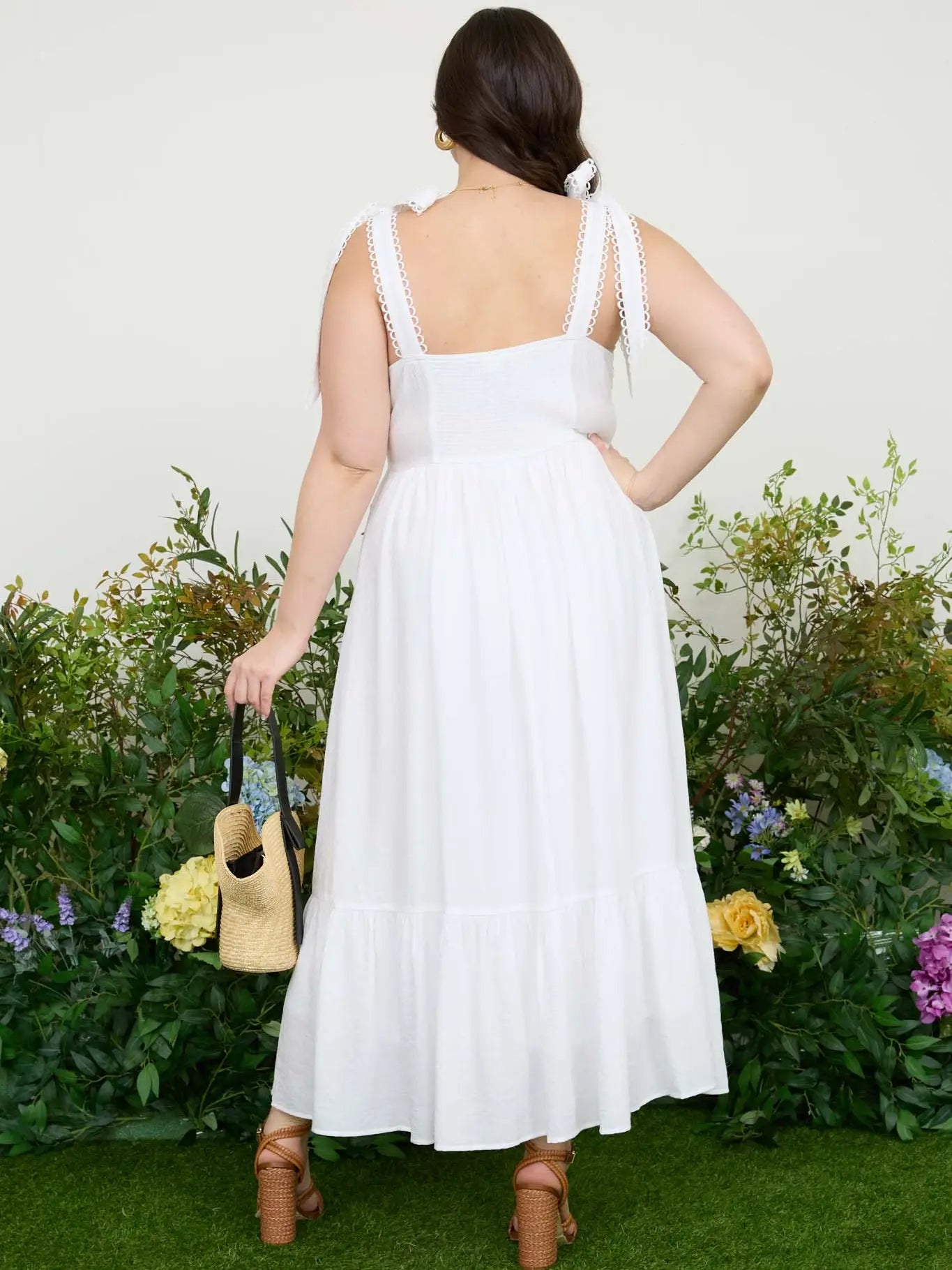 PLUS SCALLOP EYELET TRIM MIDI DRESS