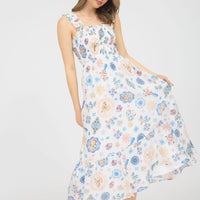 Plus Fruit Print Smocked Sleeveless Midi Dress