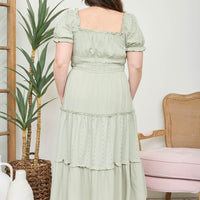 Plus Contrast Pattern Front Tie Tiered Midi Dress