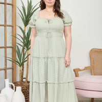 Plus Contrast Pattern Front Tie Tiered Midi Dress