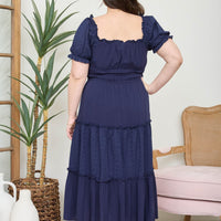 Plus Contrast Pattern Front Tie Tiered Midi Dress