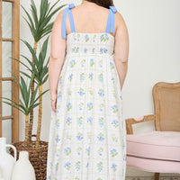 Plus Floral Tile Pattern Tie Strap Midi Dress