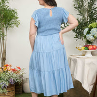 Plus Smocked Tiered Midi Dress