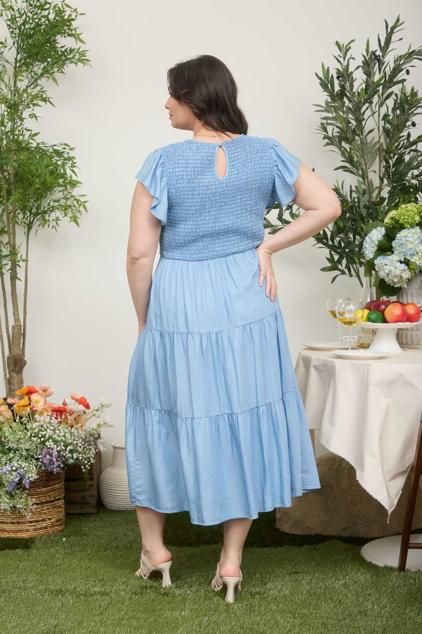 Plus Smocked Tiered Midi Dress
