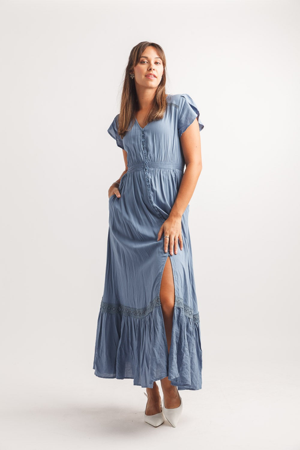 Solid Lace Inset Maxi Dress
