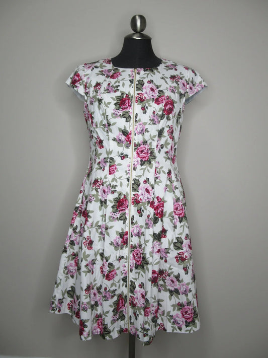 Floral Print Zip Front Pleated Dress