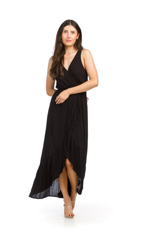 Crinkle Ruffle Trim Maxi Dress