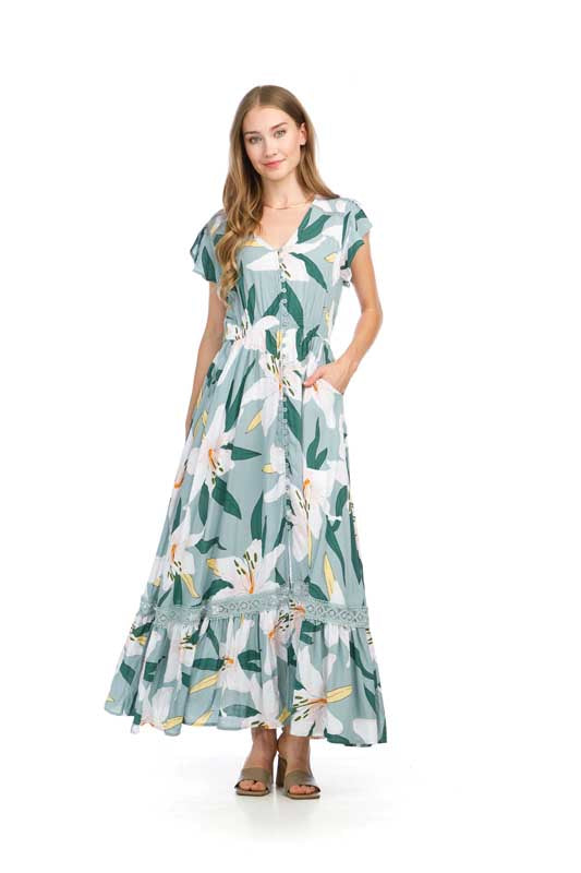 Robe longue fleurie à manches courtes