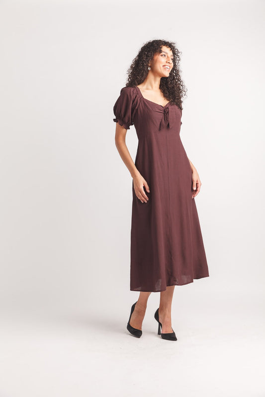 Off The Shoulder V-Neck Midi Dress With Pocket