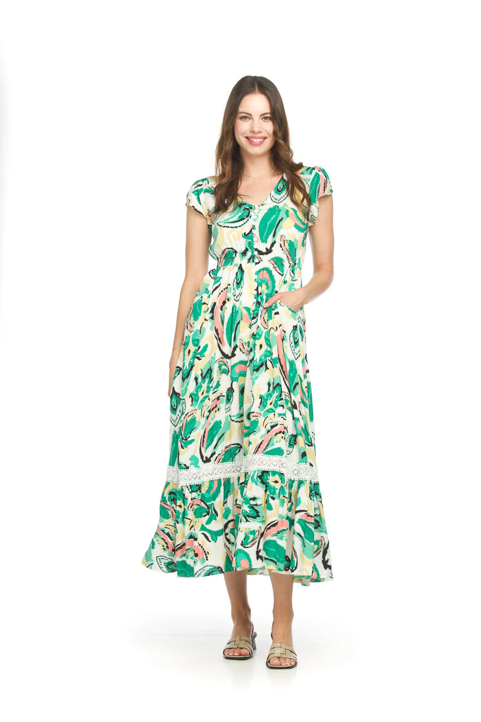 Abstract Short Sleeve Maxi Dress