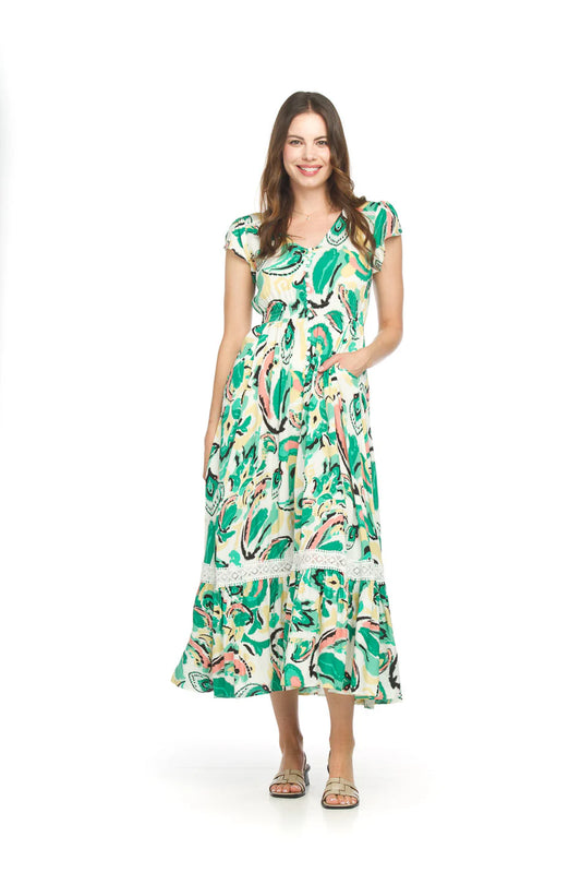 Abstract Short Sleeve Maxi Dress