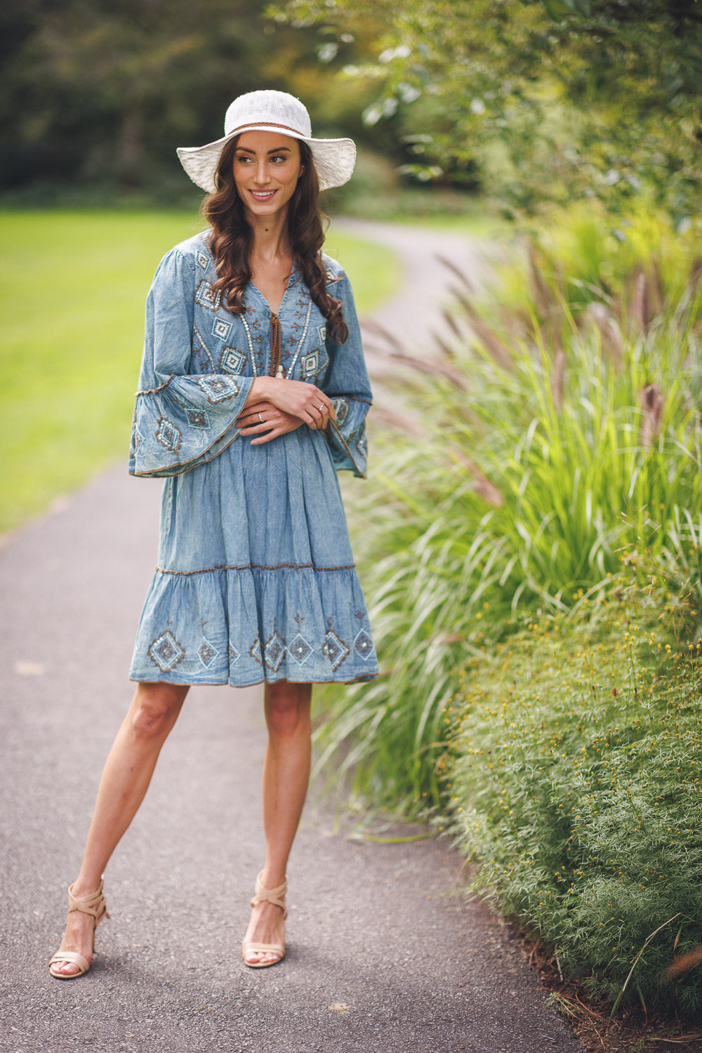 Embroidered And Beaded Tiered Dress Denim – Culture Craze