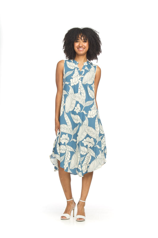Abstract Floral Henley Swing Dress