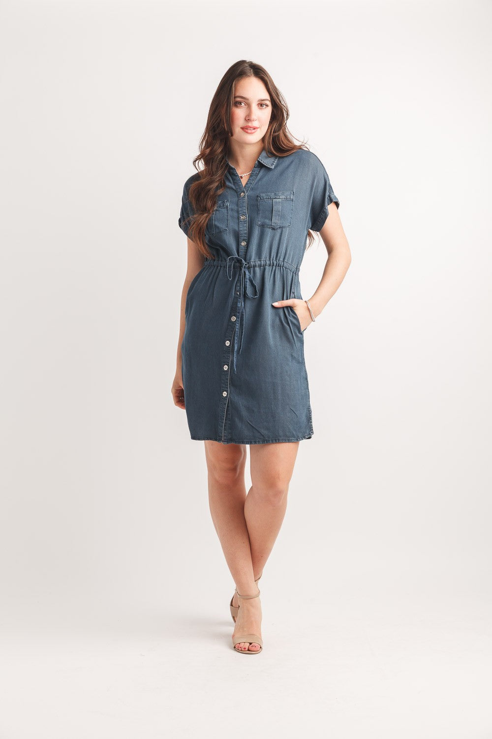 Collared Shirt Dress With Pockets