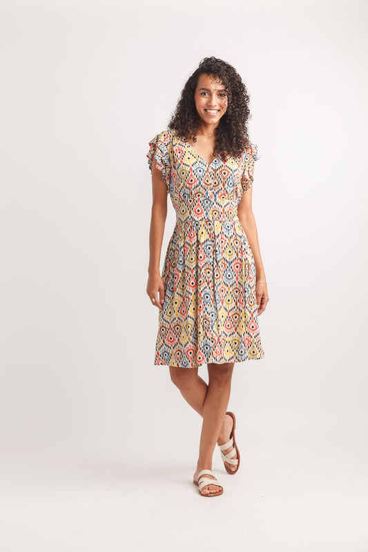 Ikat Button Front Dress With Pockets