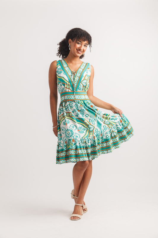 Printed V Neck Dress