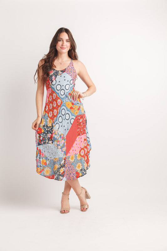 Patchwork Print Sleeveless Dress