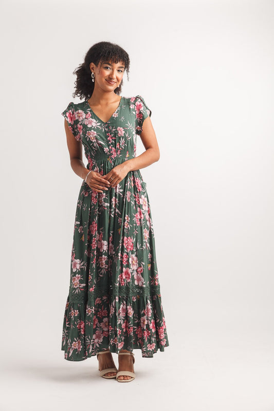 Floral Short Sleeve Button Up Dress