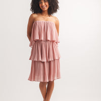 Pleated Off The Shoulder Layered Dress