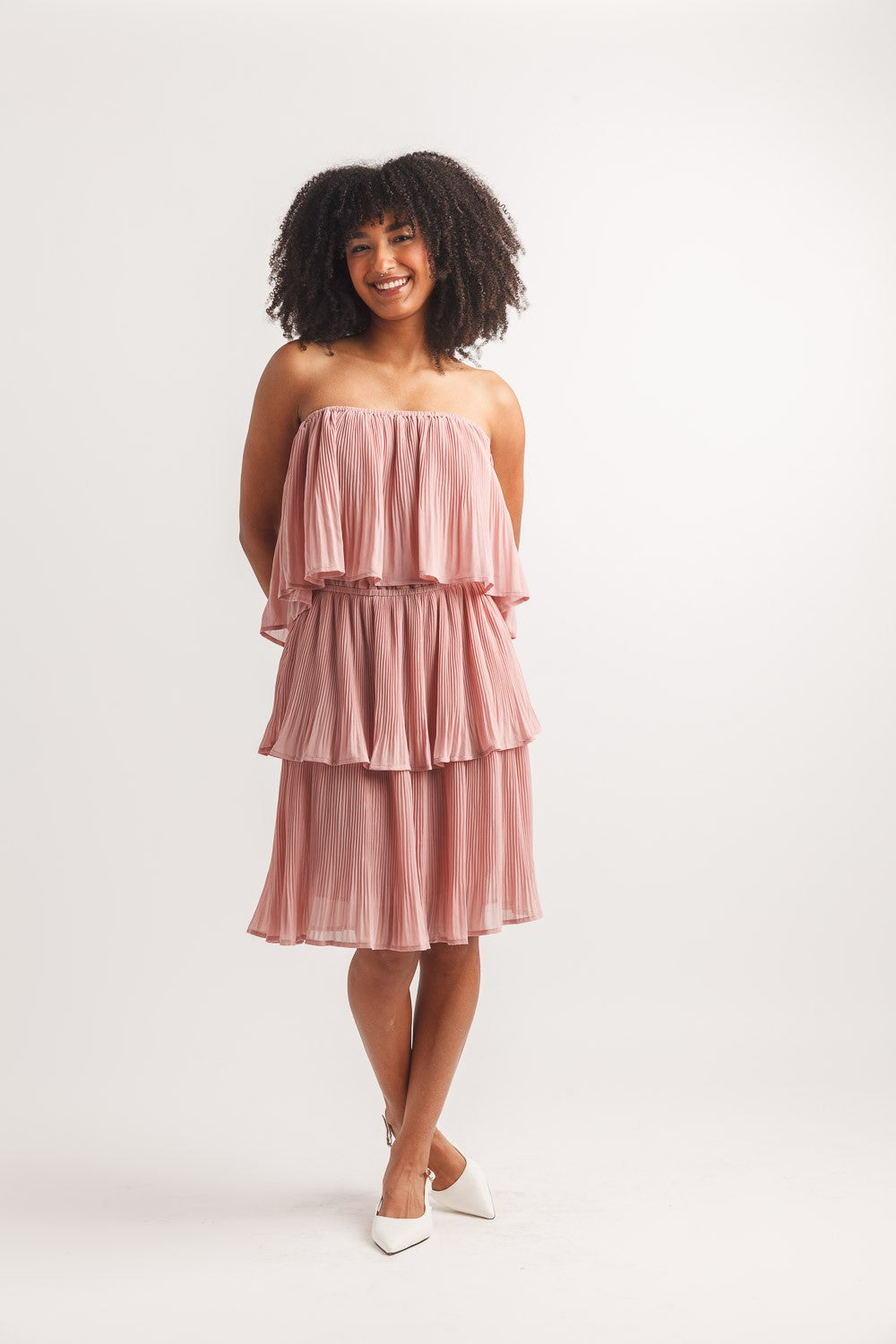 Pleated Off The Shoulder Layered Dress