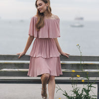 Pleated Off The Shoulder Layered Dress