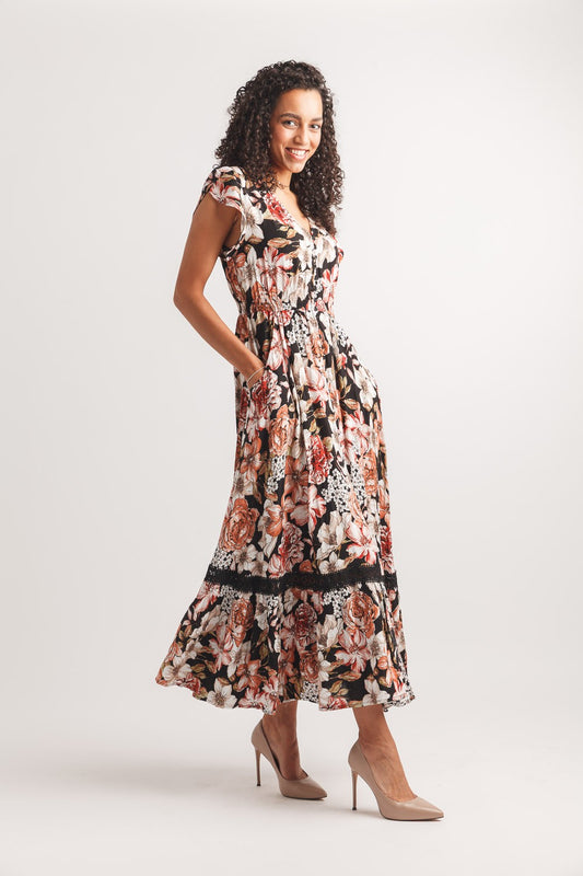 Floral Short Sleeve Maxi Dress