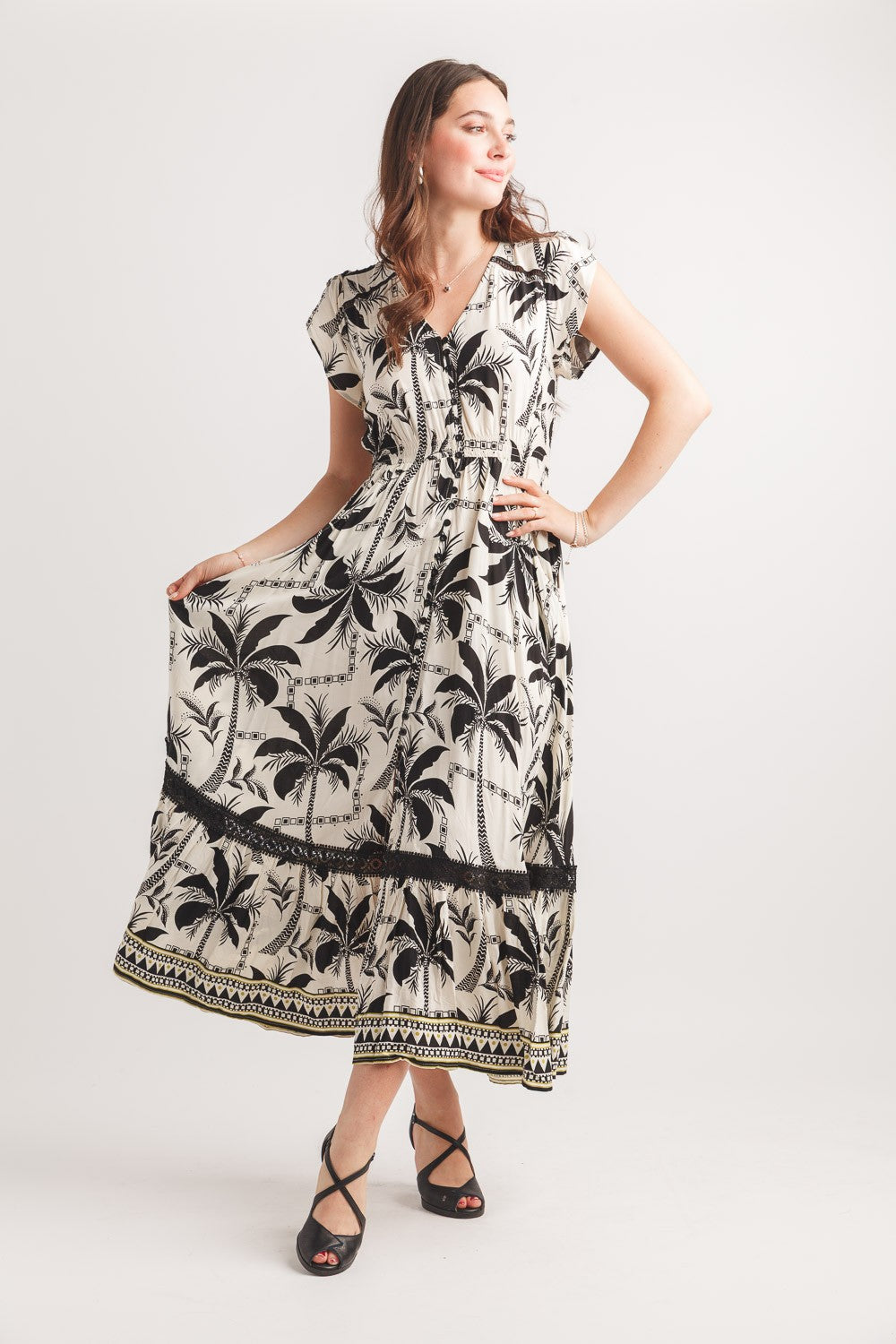 Tropical Short Sleeve Maxi Dress