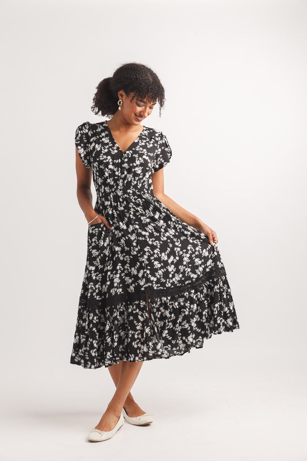 Floral Short Sleeve Midi Dress
