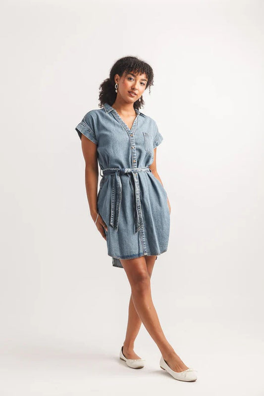 Short Sleeve Denim Shirt Dress