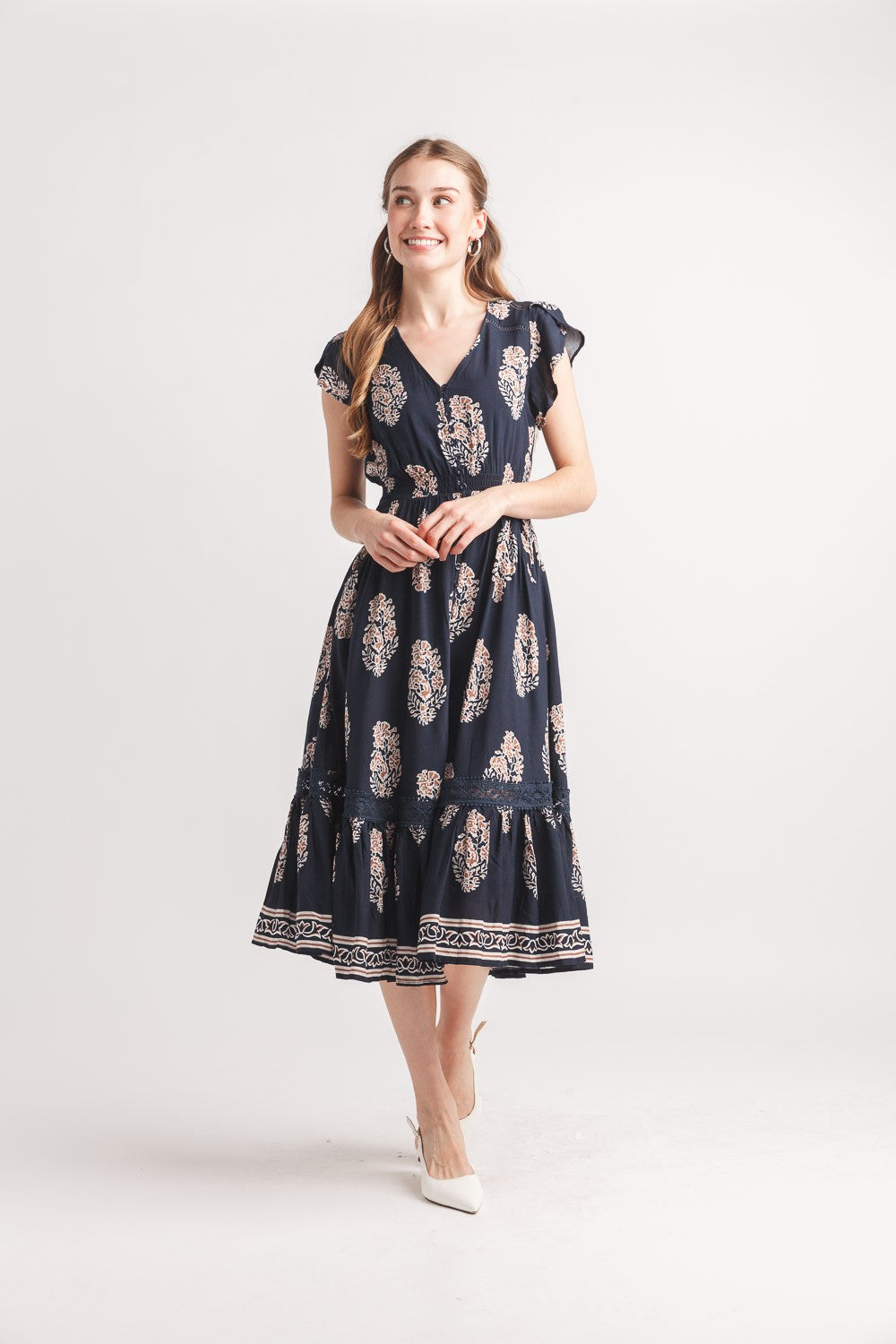 Floral Short Sleeve Elastic Waist Dress