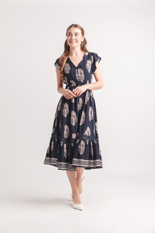 Floral Short Sleeve Elastic Waist Dress