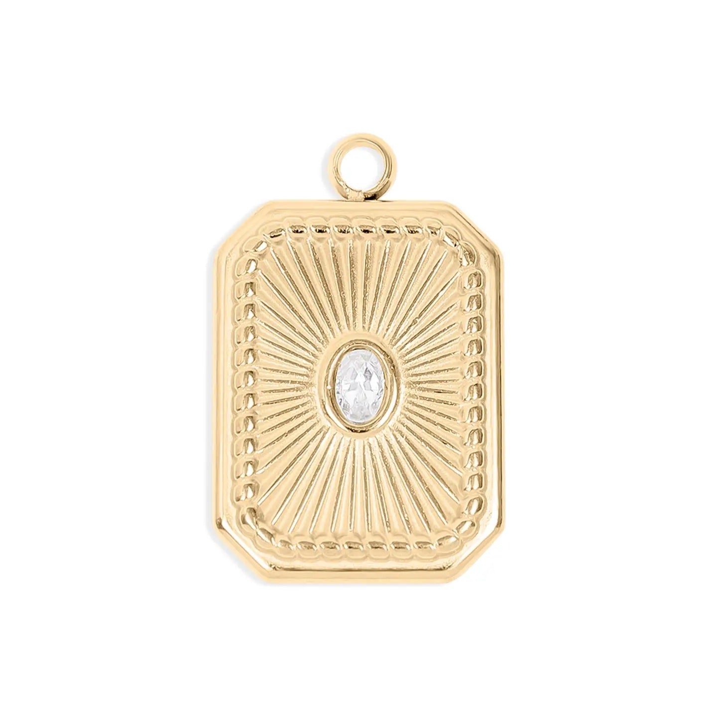 18K Gold Pvd Rectangle Sunburst Crystal Charm