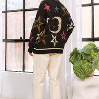 Cozy Moon N Star Pattern Jaquard Sweater Pullover Plus Size