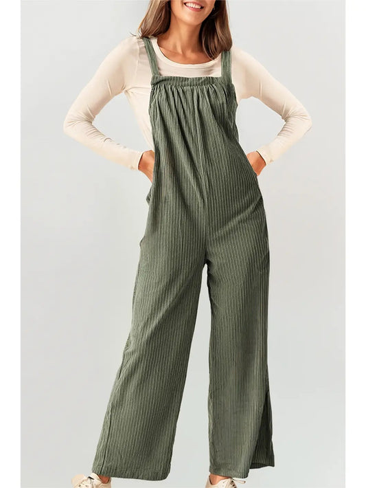 Corduroy Pocketed Wide Leg Loose Fit Plus Size Overall