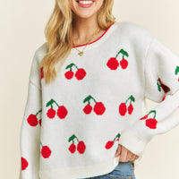 Cherry Jaquard Pullover Sweater