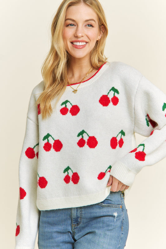 Cherry Jaquard Pullover Sweater