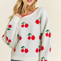 Cherry Jaquard Pullover Plus Sweater