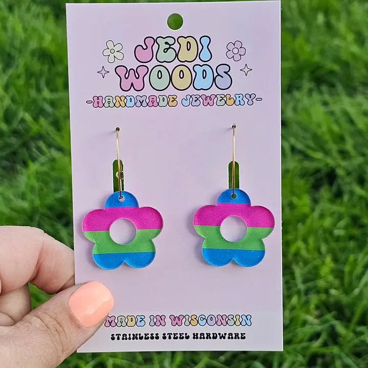 Polysexual Pride Flag Flower Earrings