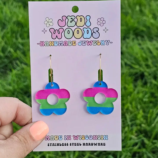 Polysexual Pride Flag Flower Earrings