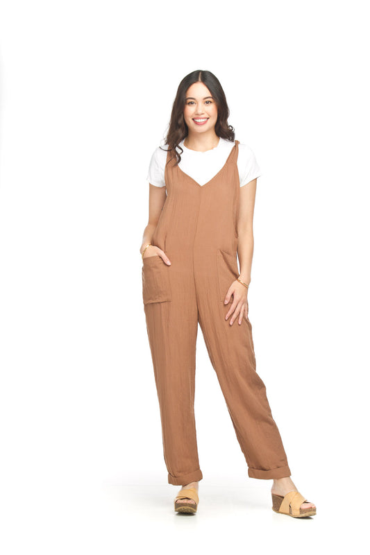 V-Neck Smocked Jumpsuit With Patch Amber