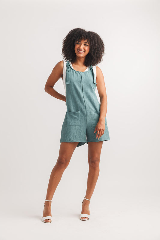 Tie Detail Romper With Pockets